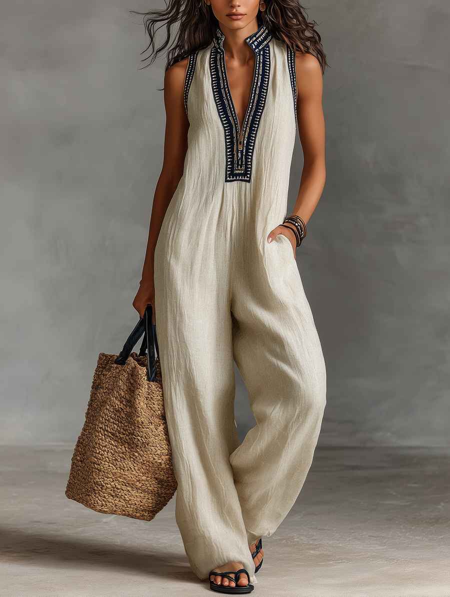 Amy | Linen Blend Sleeveless Jumpsuit