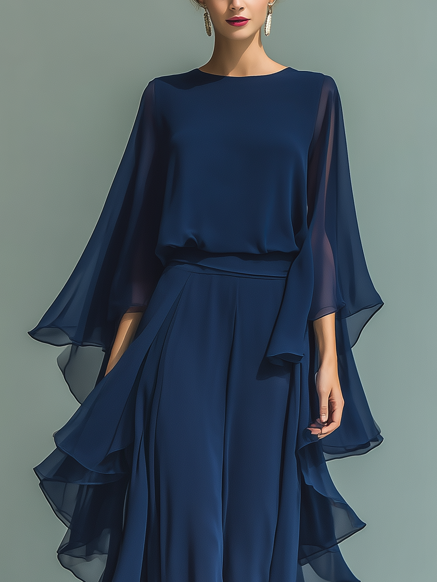 Dawn | Navy Blue Chiffon Top