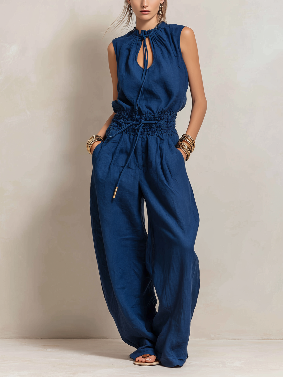 Katie | Elegant Dark Blue Cotton-Linen
