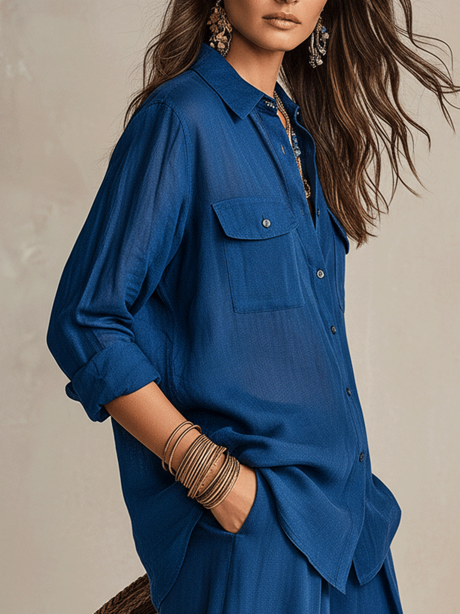 Violet | Bohemian Indigo Quiet Ease Button-Down Linen