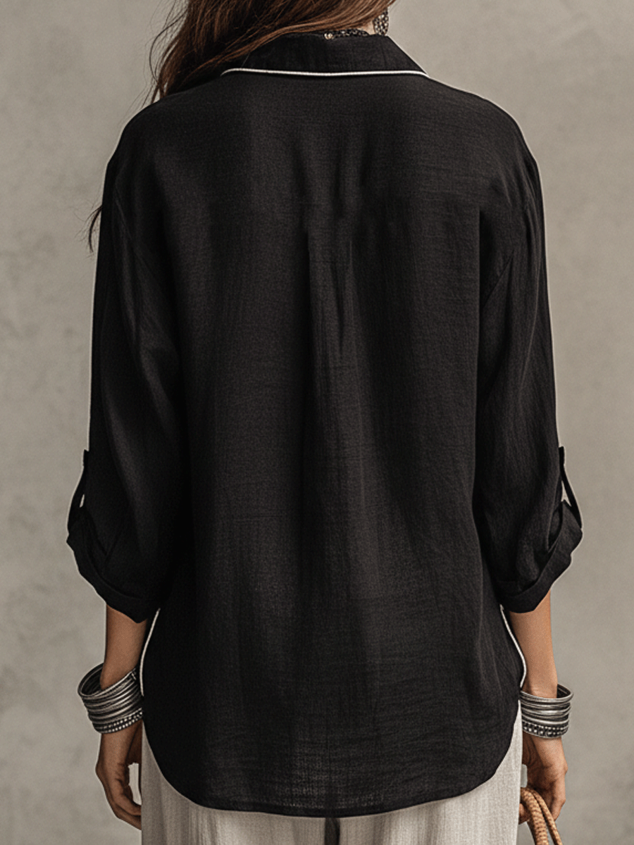 Quinn | Modern Bohemian Effortless Black Linen Shirt
