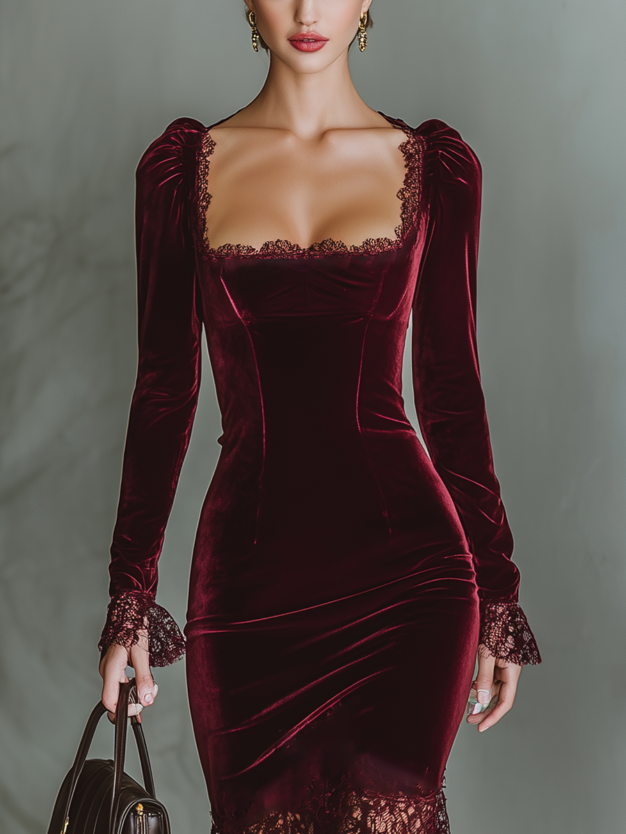 Gabi | Burgundy Velvet Lace Fitted