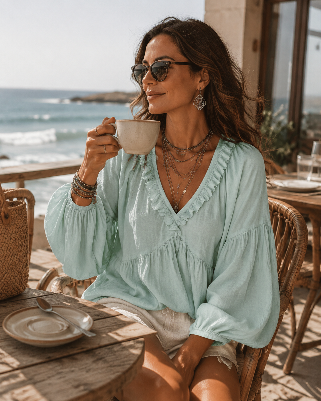 Abigail | Soft Boho Ruffled V-Neck Relaxed Blouse