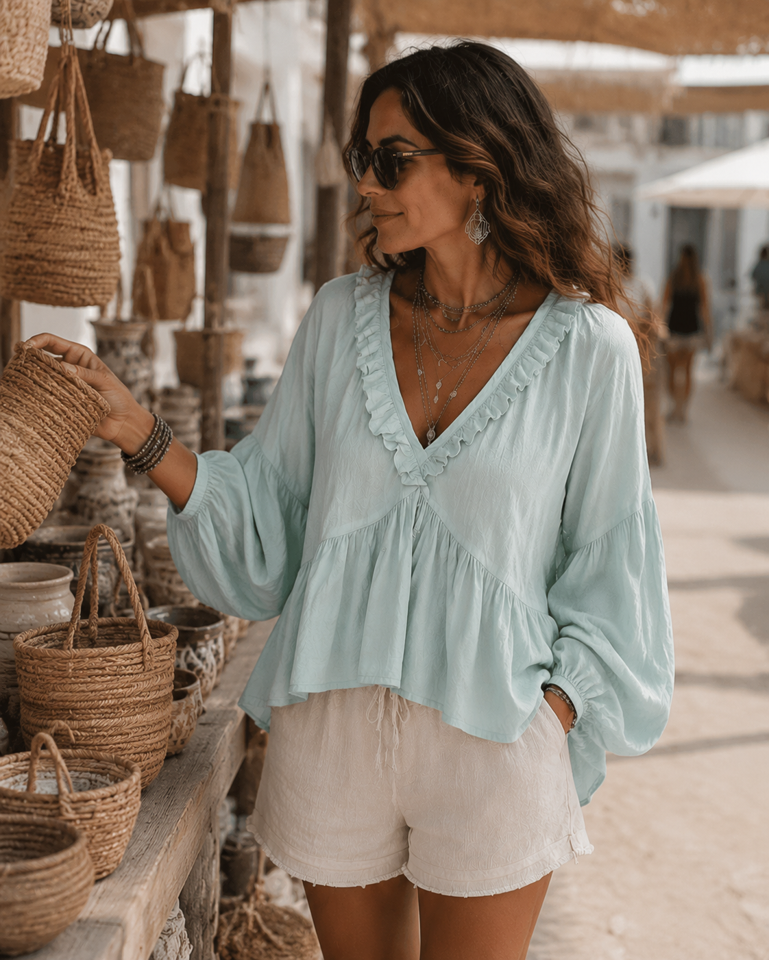 Abigail | Soft Boho Ruffled V-Neck Relaxed Blouse