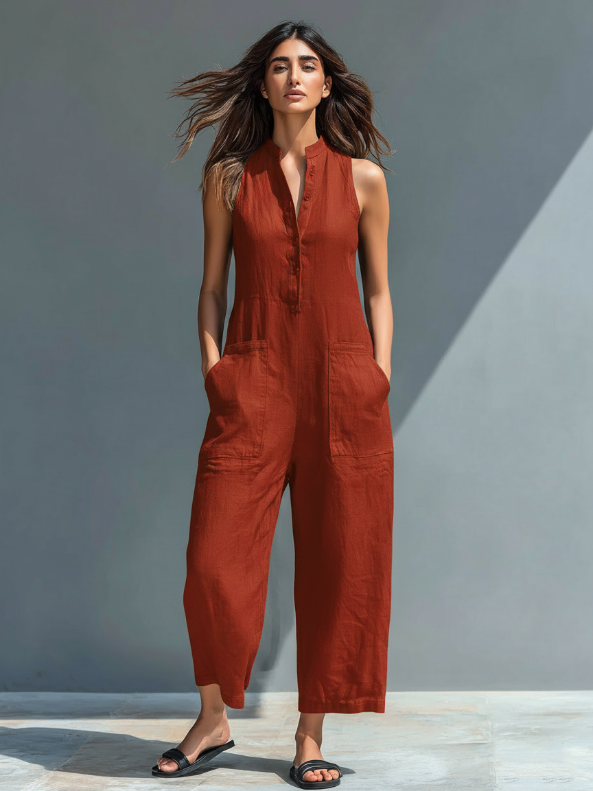 Adriana | Linen Blend Button-up Stand-collar