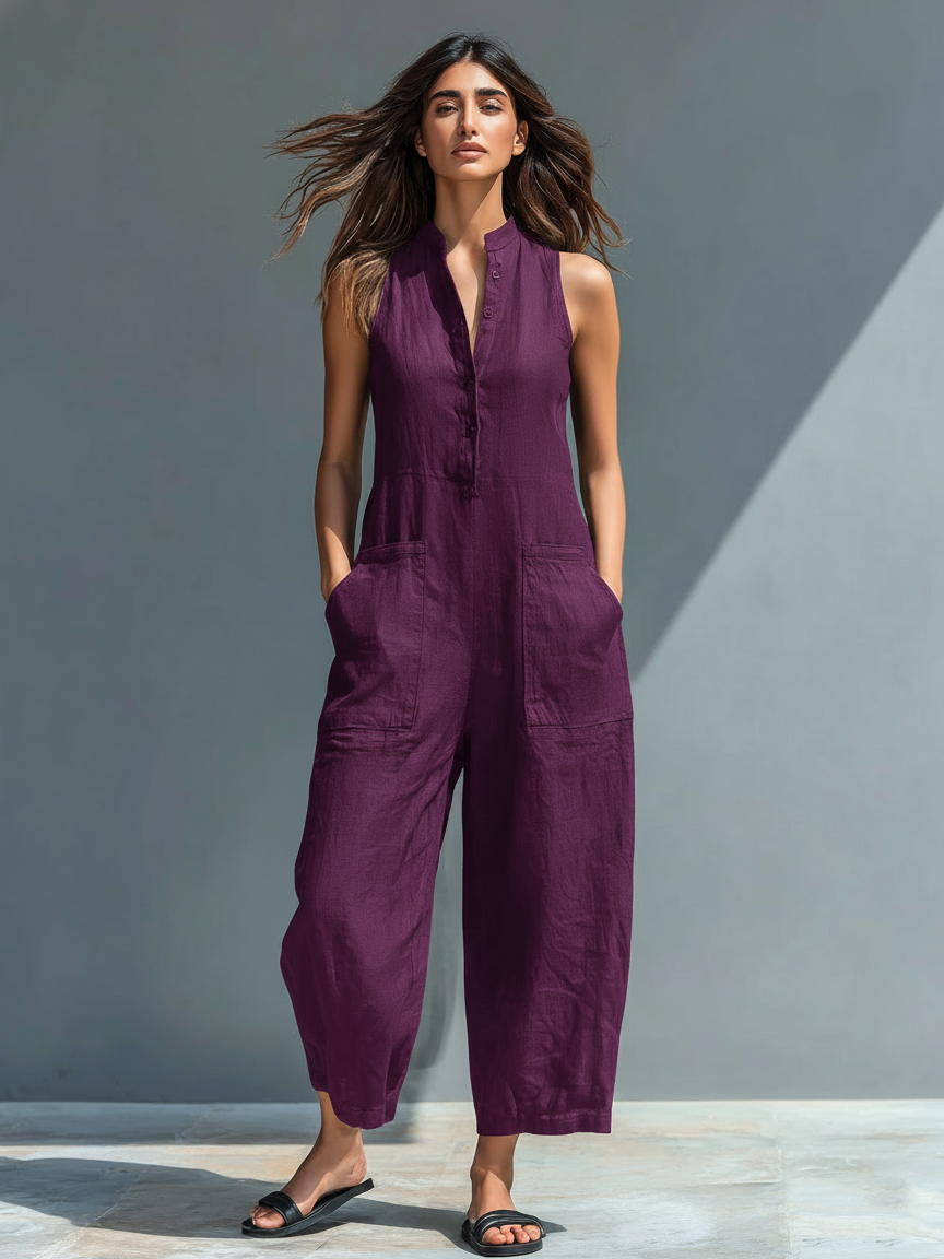 Adriana | Linen Blend Button-up Stand-collar