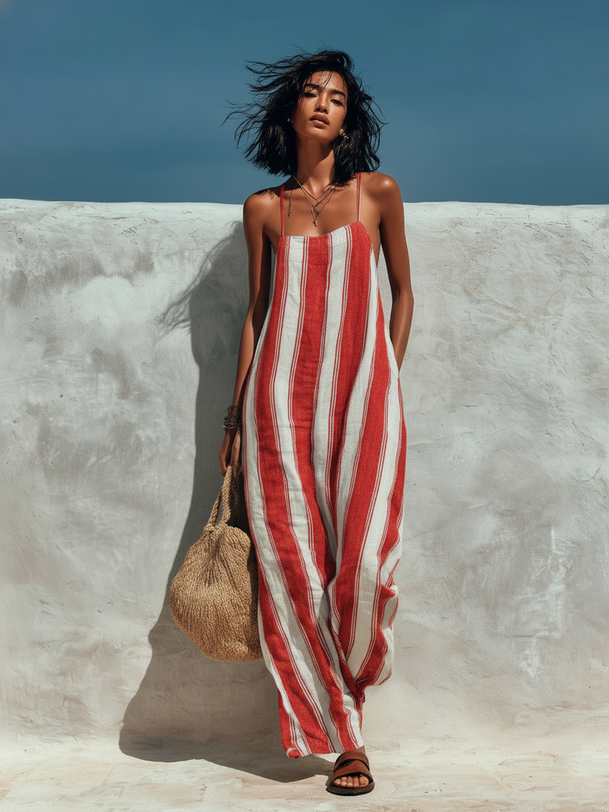 Keira | Vacation-style Striped Printed Suspender