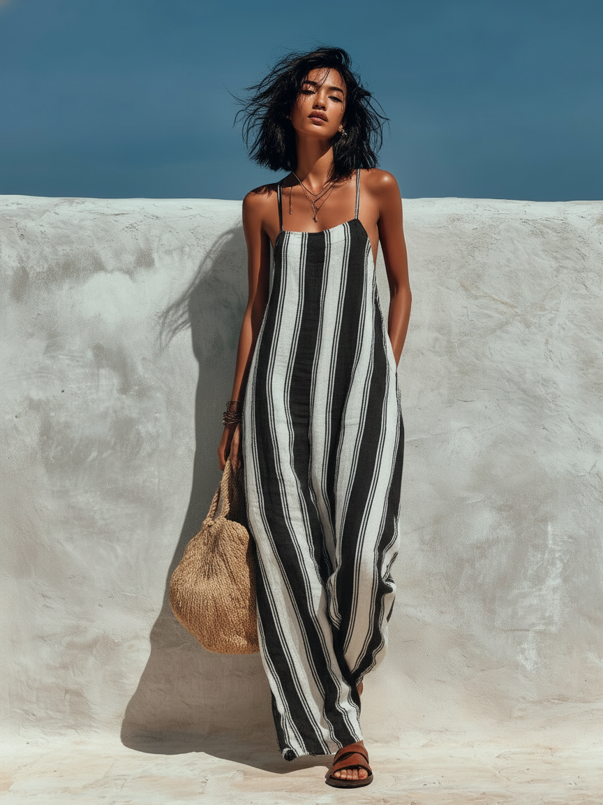 Keira | Vacation-style Striped Printed Suspender