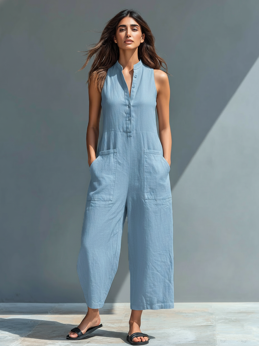 Adriana | Linen Blend Button-up Stand-collar
