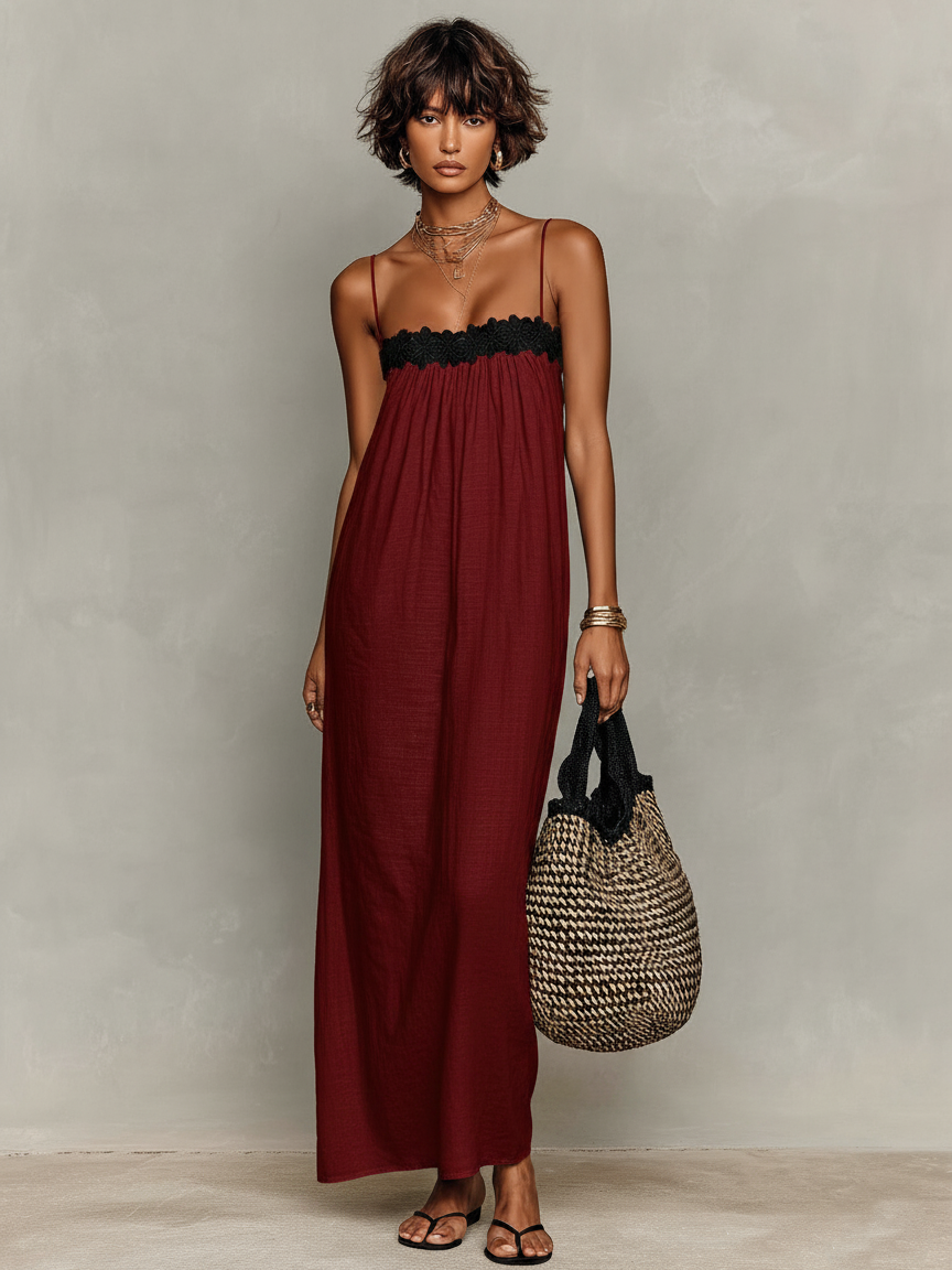 April | Linen-Blend Lace-Paneled Strapless Spaghetti