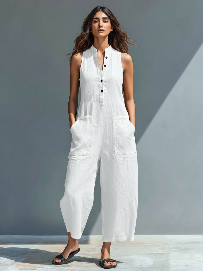 Adriana | Linen Blend Button-up Stand-collar