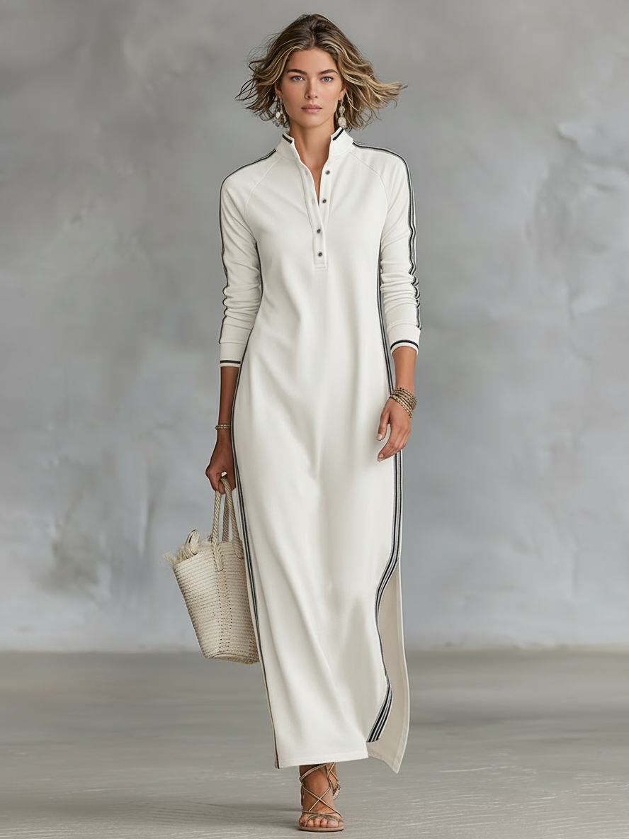 Adelaide | White-trimmed Button-down Collar Sweatshirt