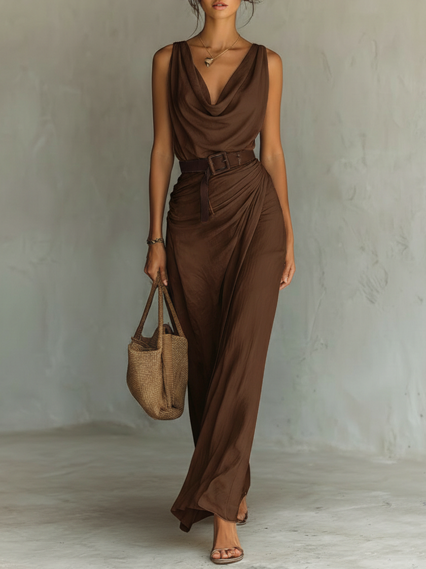 Gloria | Cowl Neck Sleeveless Belted