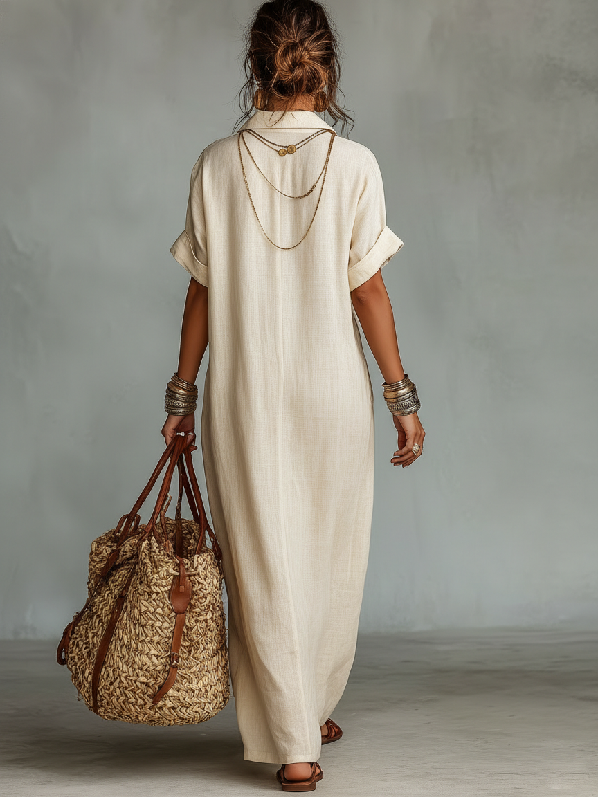 Diana | Linen Blend Embroidered Short-sleeved