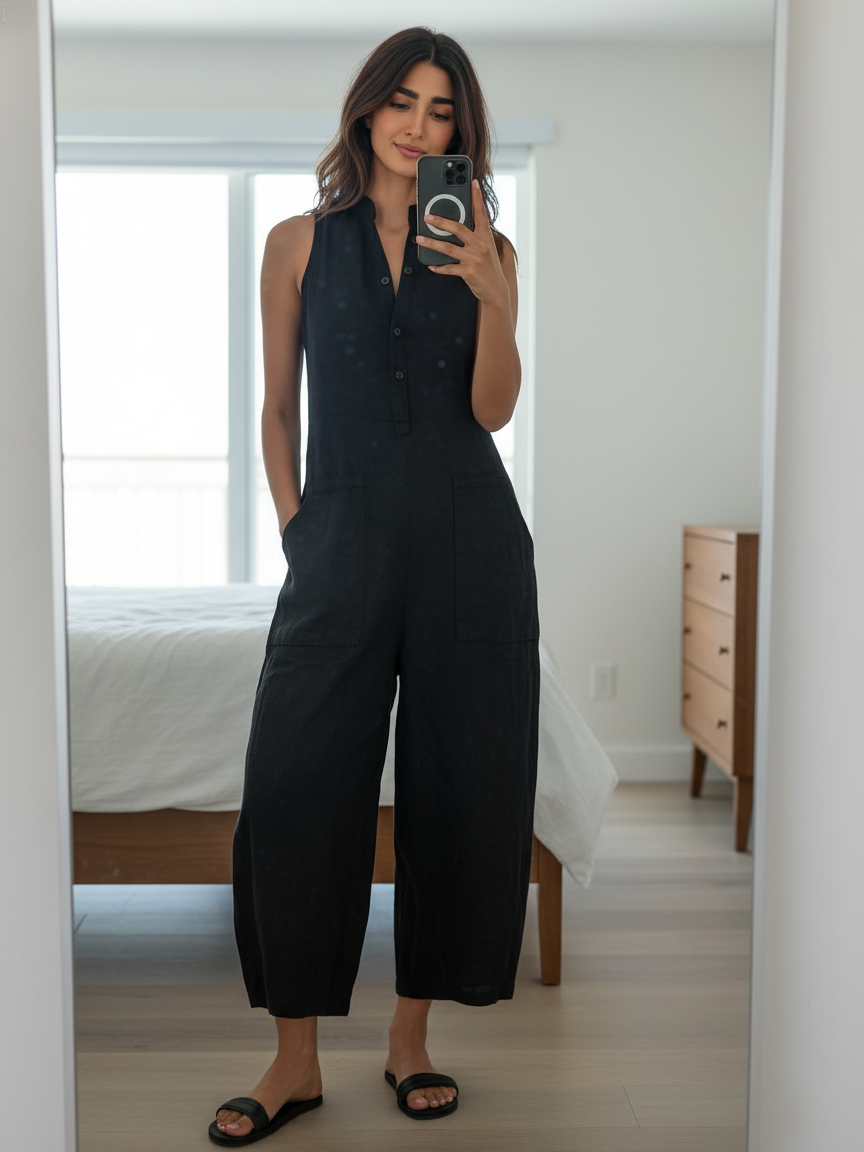 Adriana | Linen Blend Button-up Stand-collar