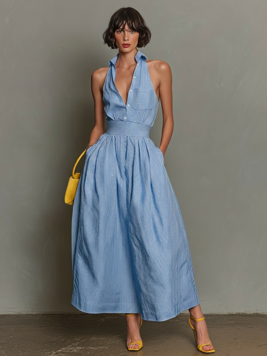Briar | Striped Lapel Sleeveless Maxi