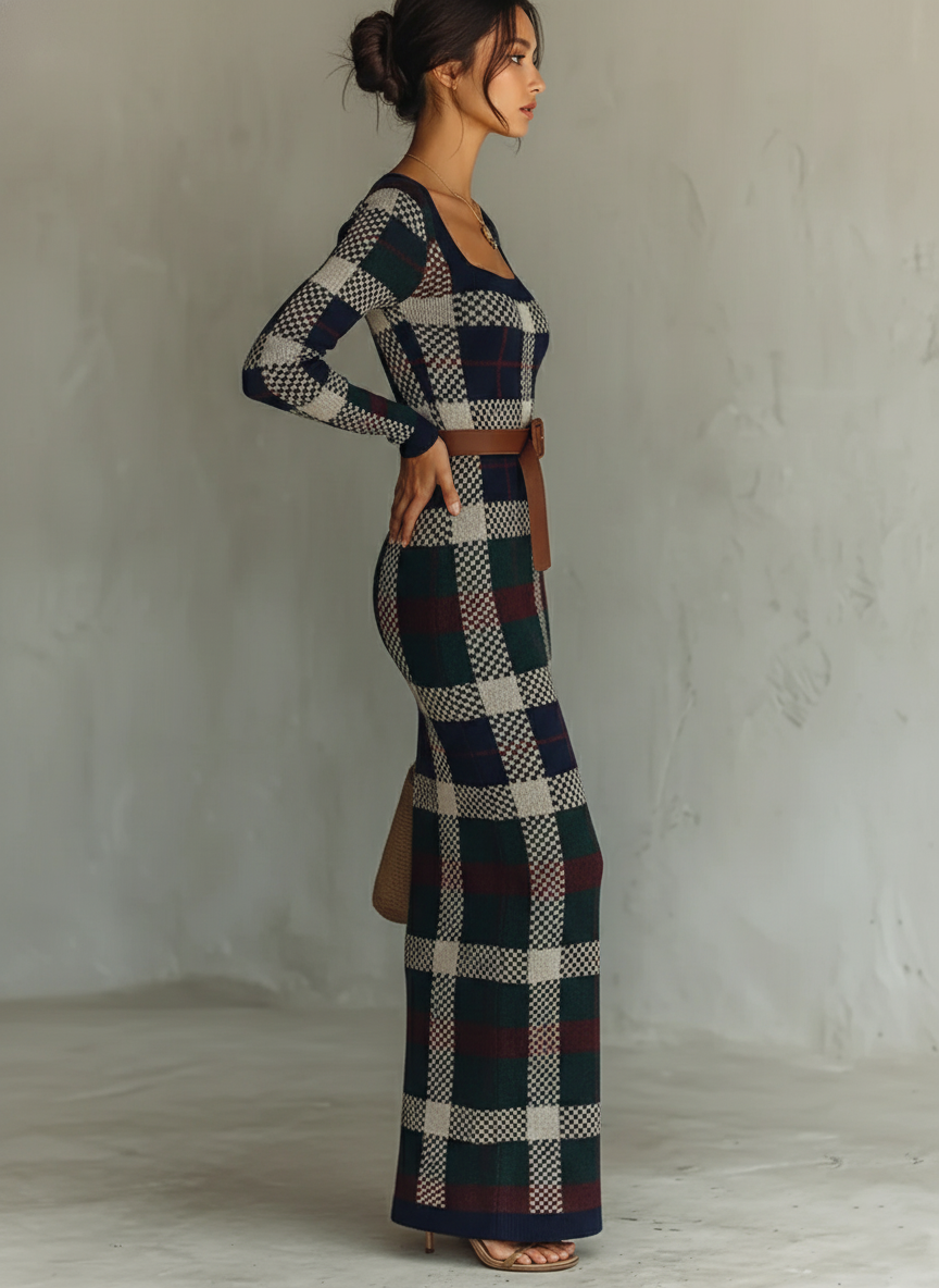Giselle | Check Knit Belted Square