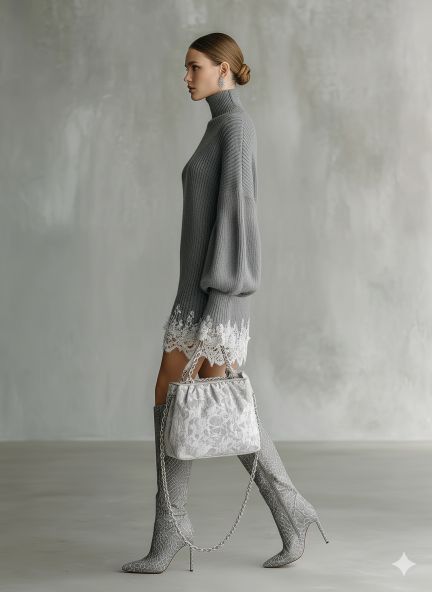 Ida | Grey Knitted White Lace