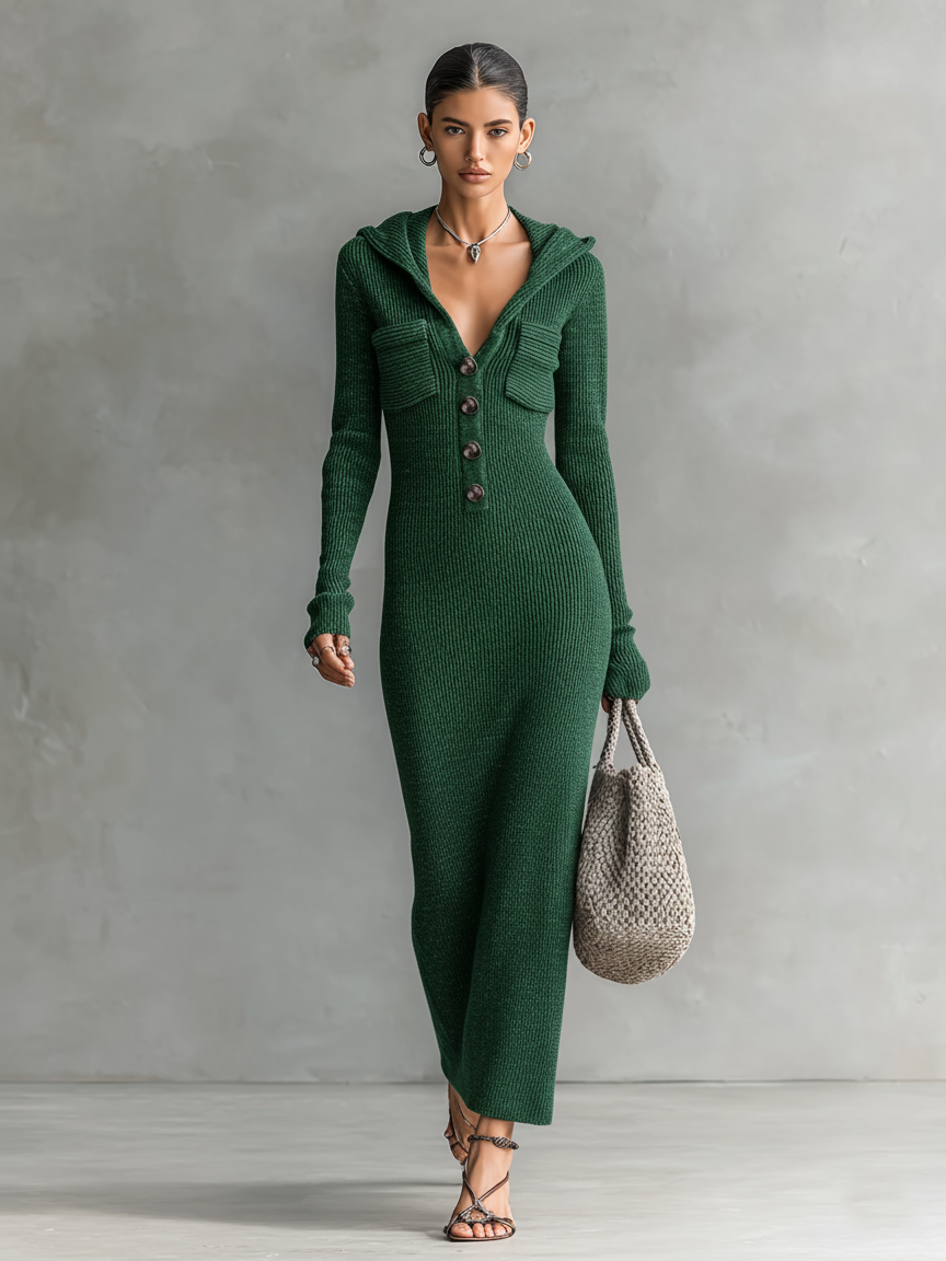 Ellie | Slim-fit Hooded Knitted Maxi
