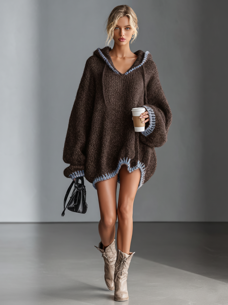 Serena | Loose Hooded Pink Trimmed