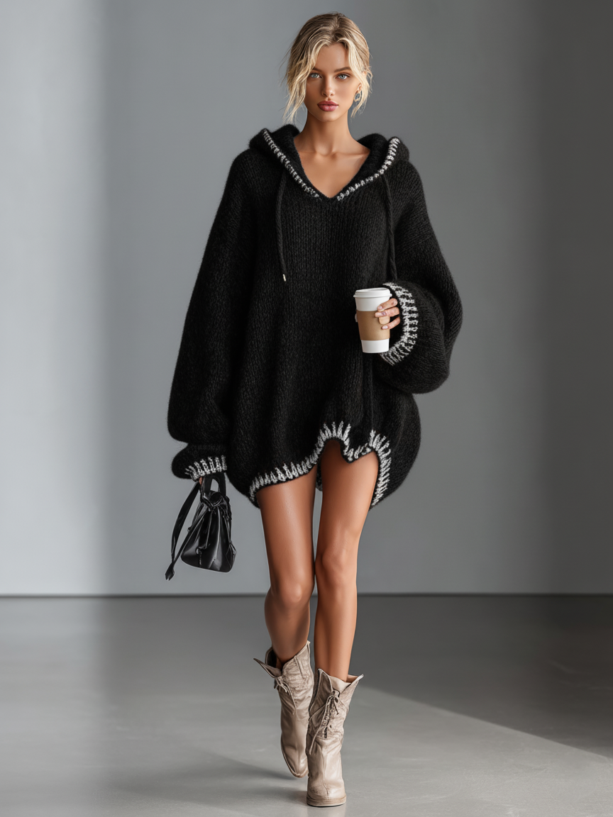 Serena | Loose Hooded Pink Trimmed