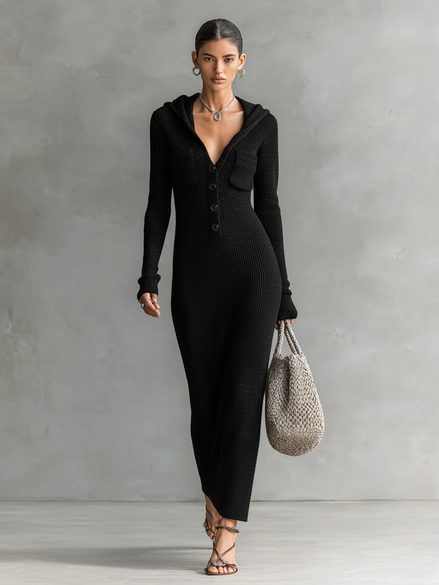 Ellie | Slim-fit Hooded Knitted Maxi
