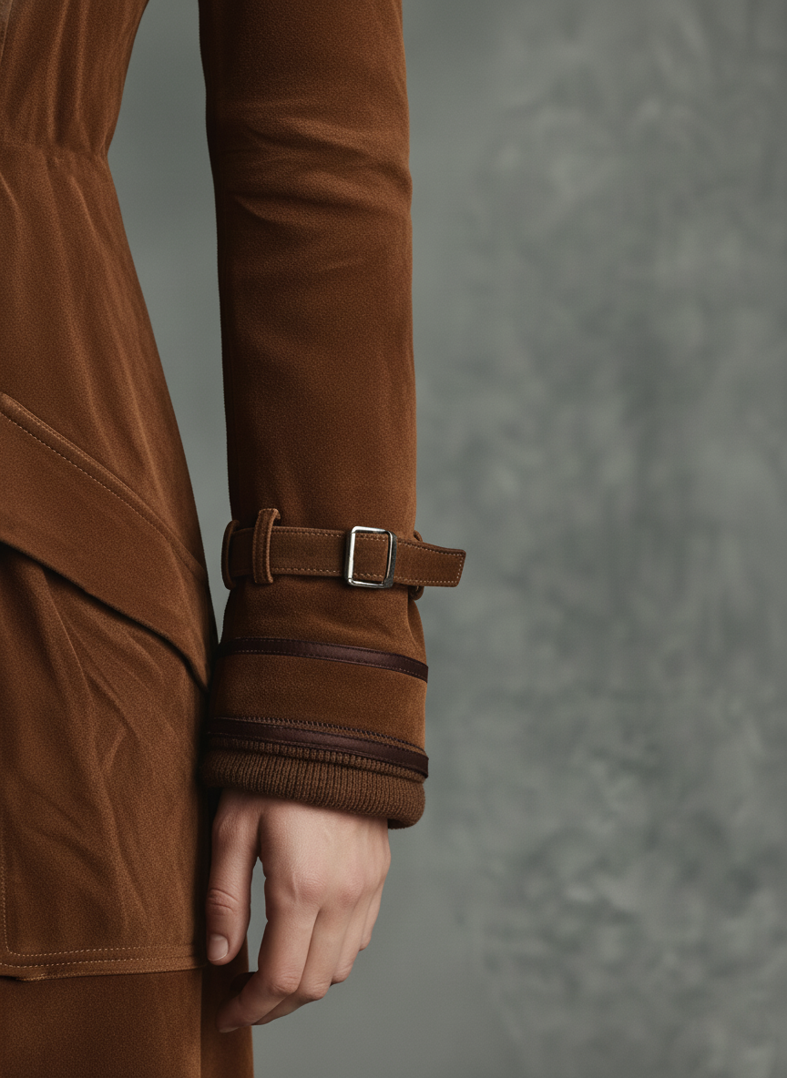 Mina | Suede Trim Double-breasted Lapel