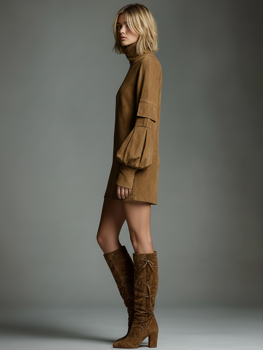 Ingrid | Vintage Loose Suede Turtleneck