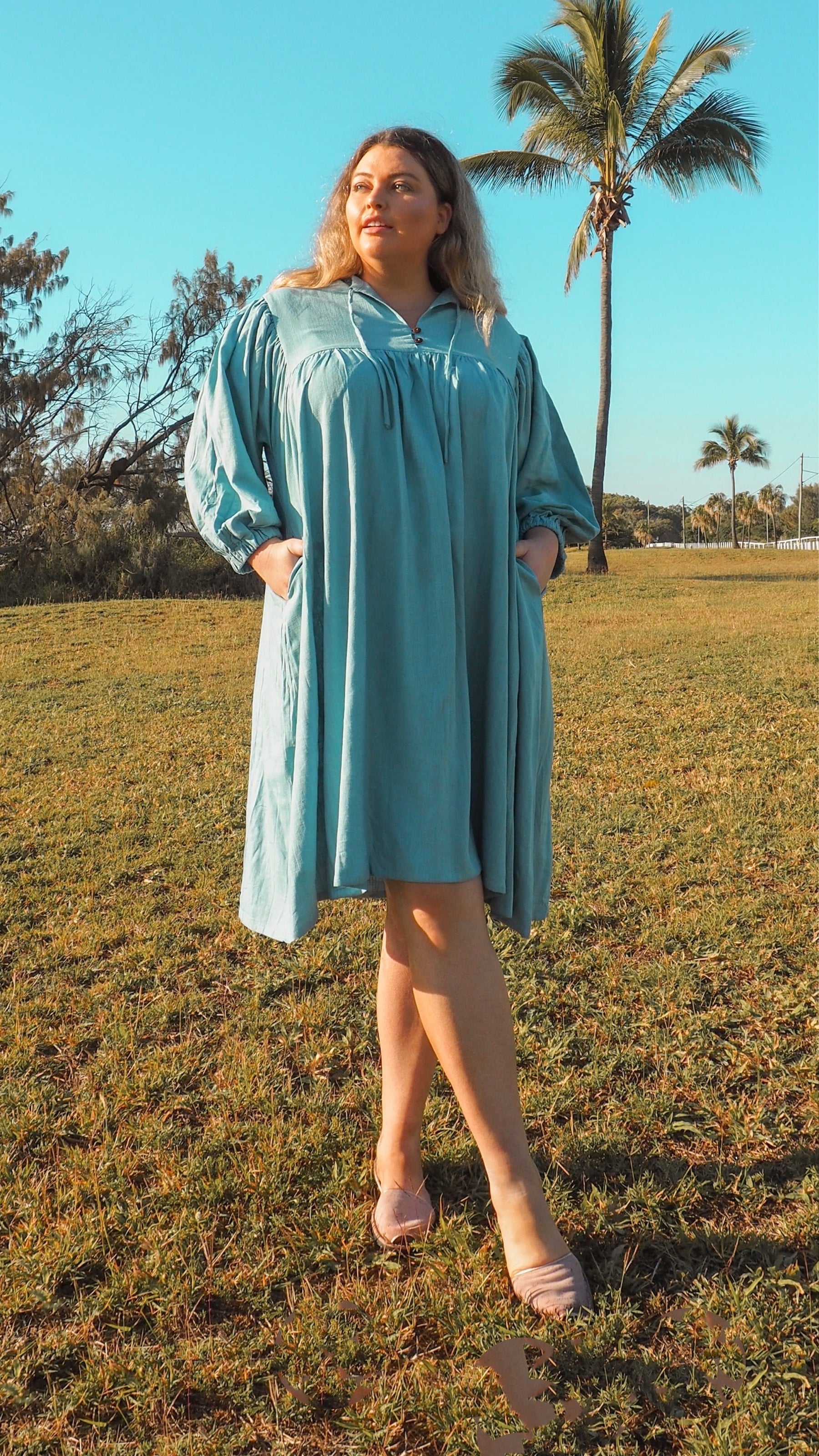 Harriet | Linen Faraway Dress in Sky