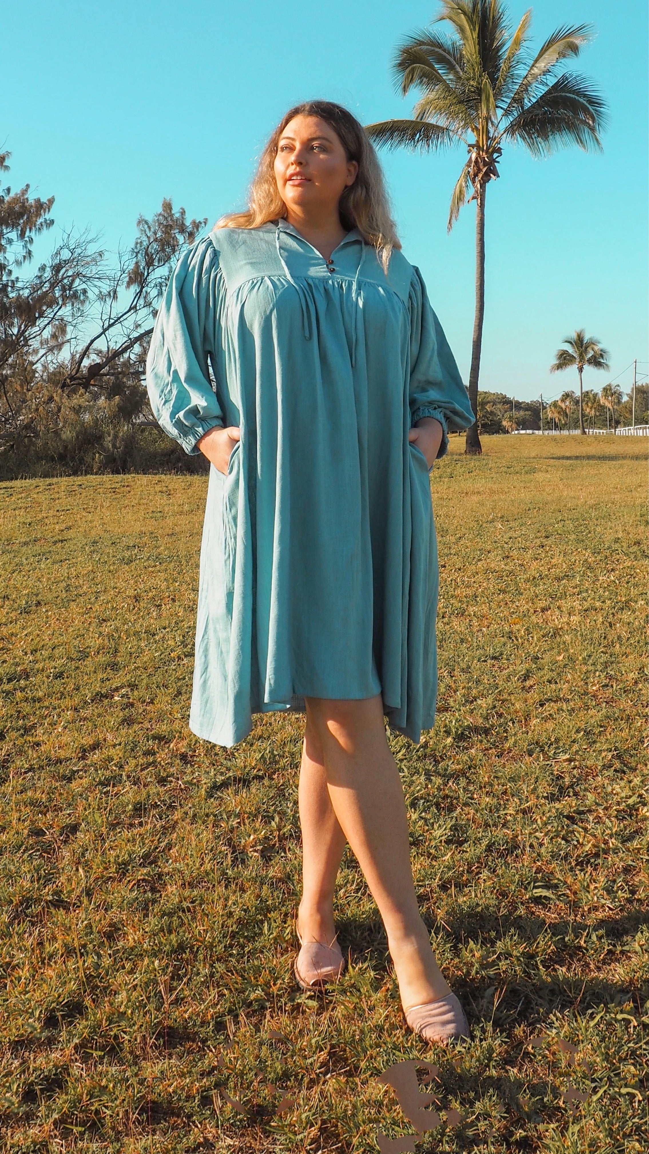 Harriet | Linen Faraway Dress in Sky