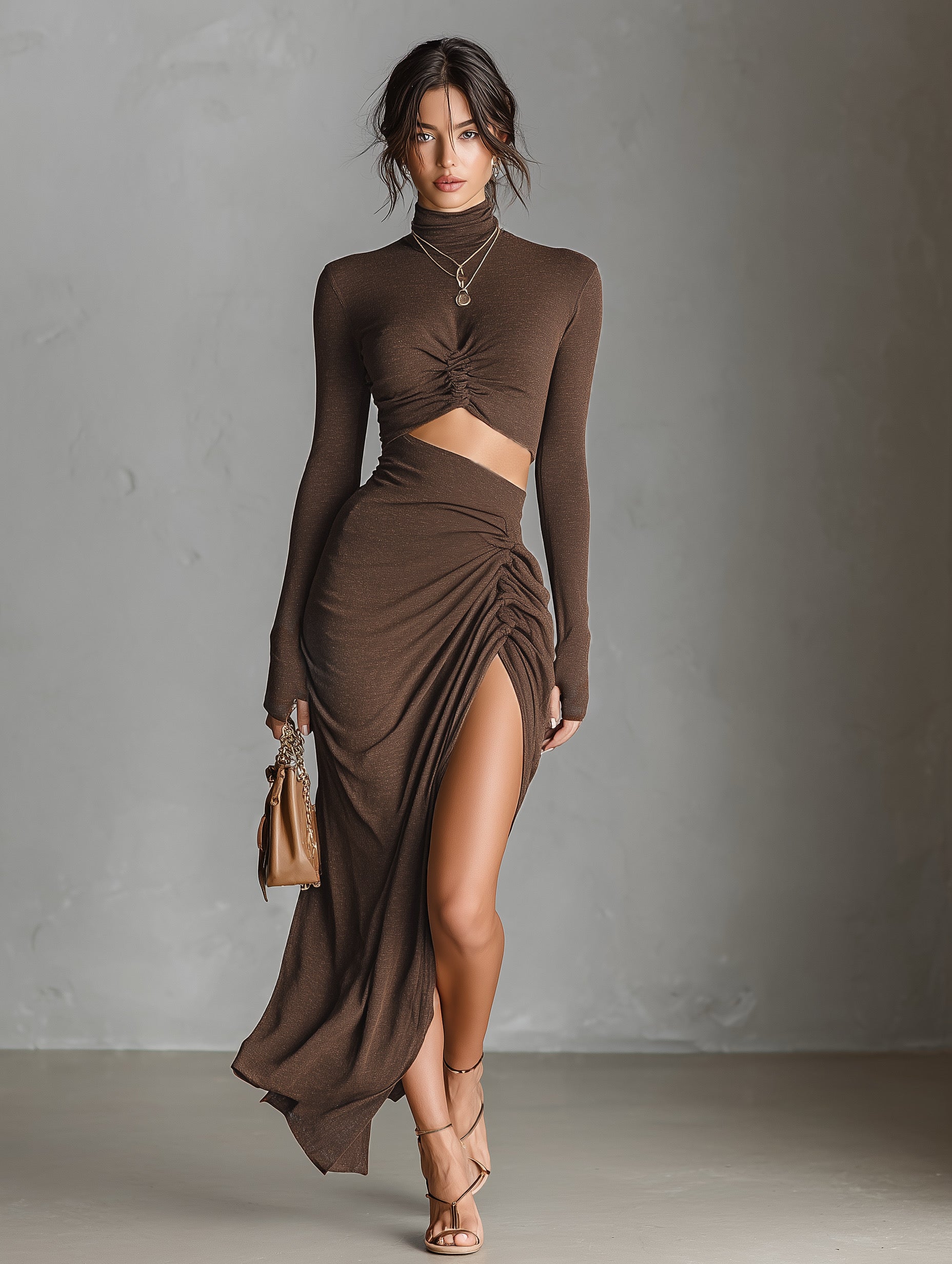 Lucy | Fashionable Brown Knitted Stretch