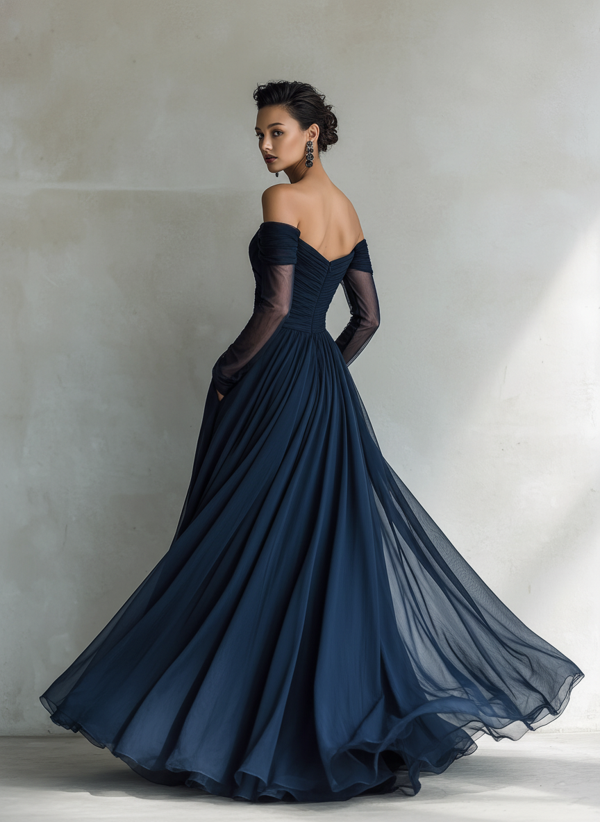 Elise | Elegant Dark Blue Chiffon