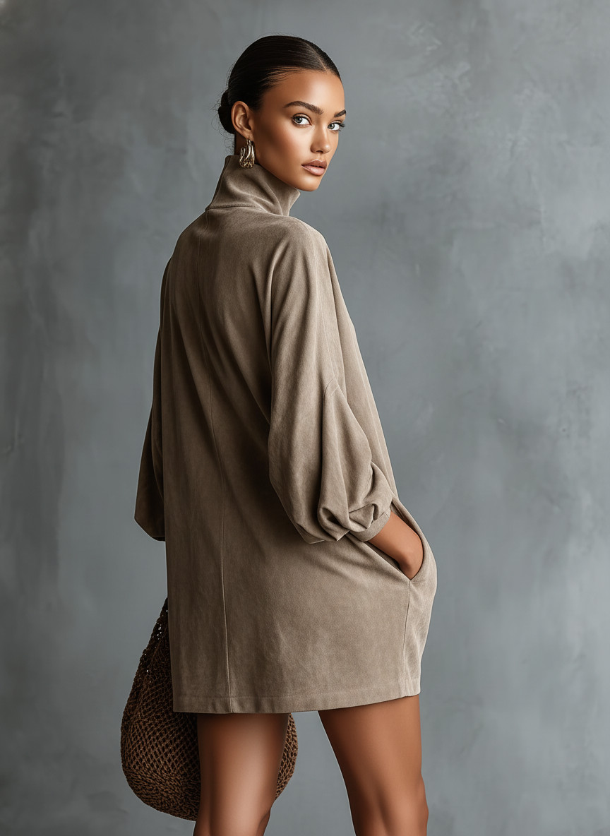 Leila | Loose-fitting Faux Suede High-neck