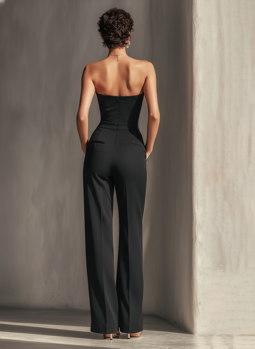 Julia | Black Strapless Jumpsuit Contrast