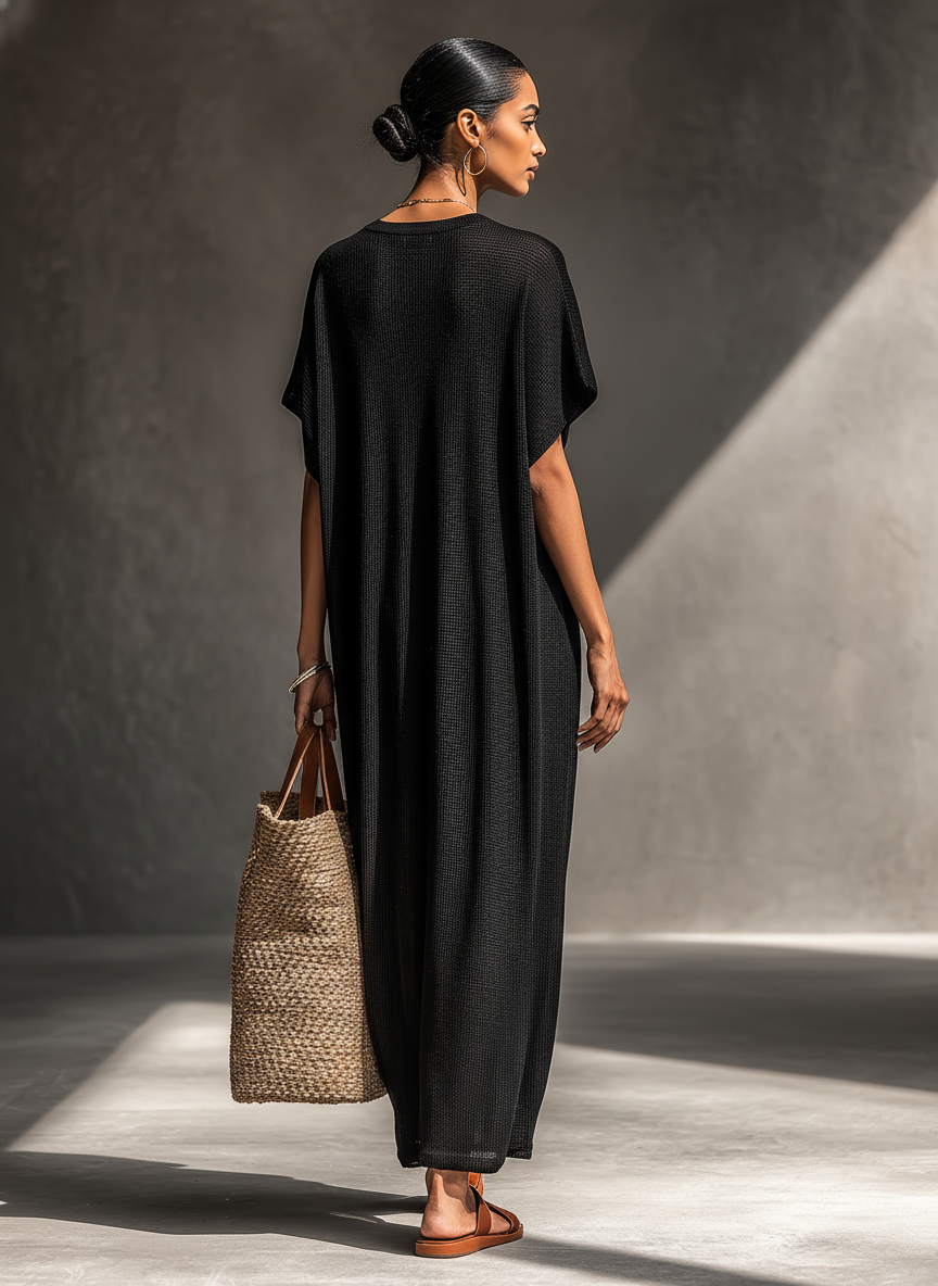 Jane | Sheer Knit Short-sleeved Maxi