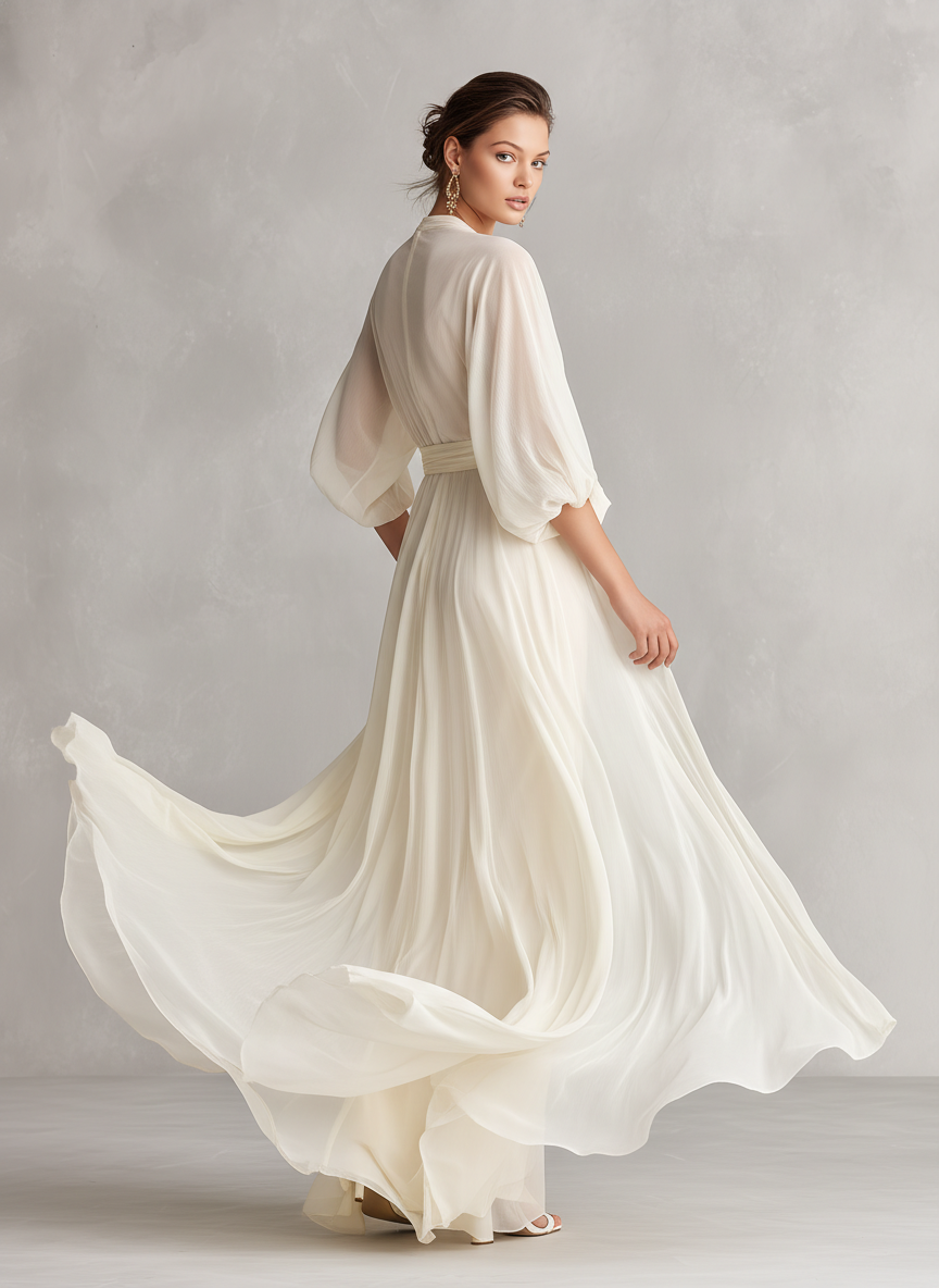 Hazel | Ivory Sheer Chiffon Dress