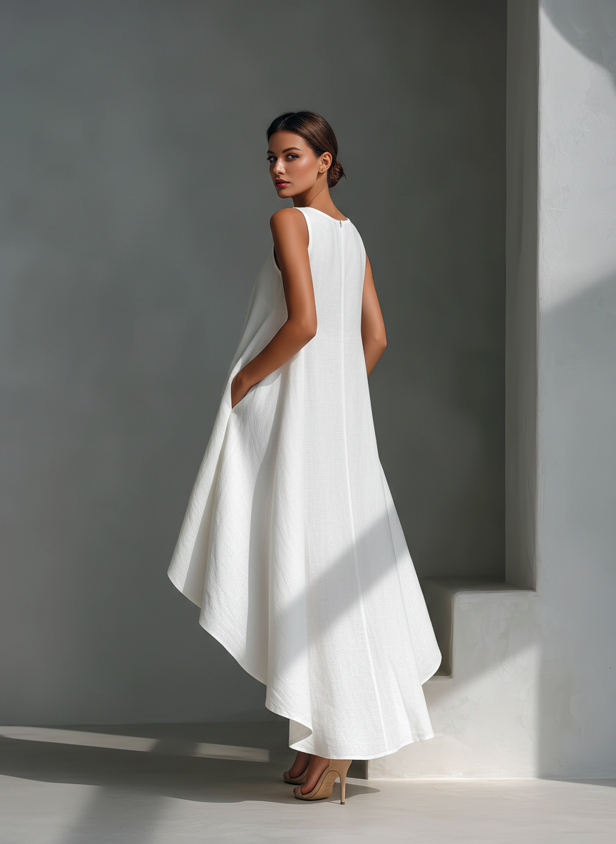 Avery | White Linen Fabric Sleeveless