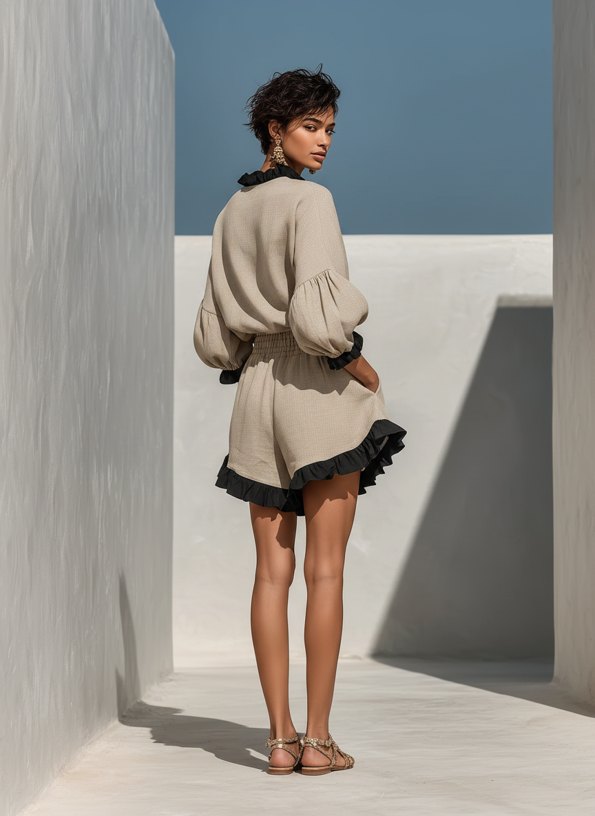 Blythe | Women’s Beige Linen-Blend Contrast