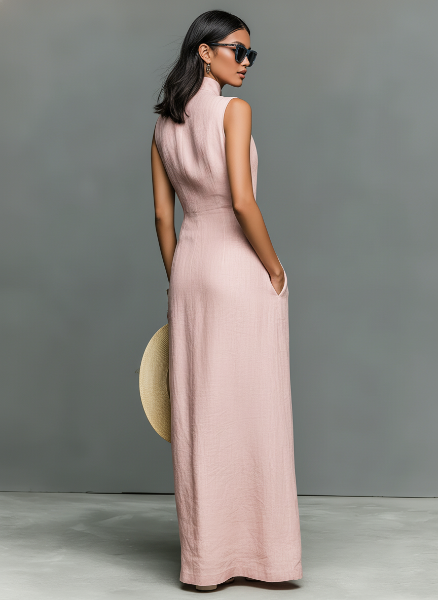 Bree | Linen-Blend Stand-Collar Single-Breasted Sleeveless
