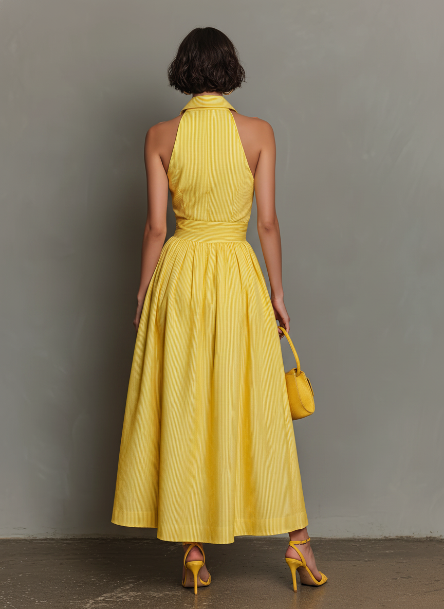 Briar | Striped Lapel Sleeveless Maxi