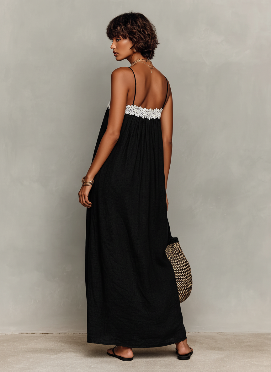April | Linen-Blend Lace-Paneled Strapless Spaghetti