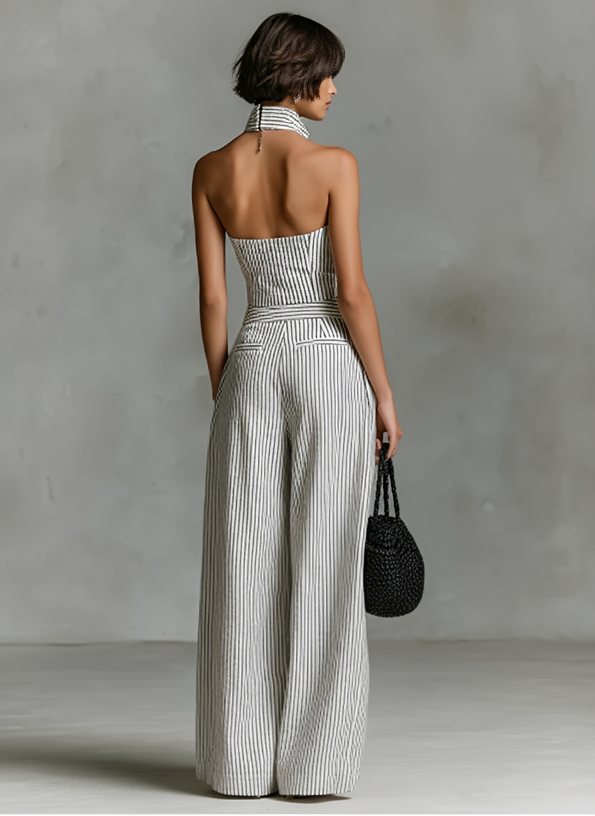 Kay | Striped Linen Sleeveless Single-Breasted