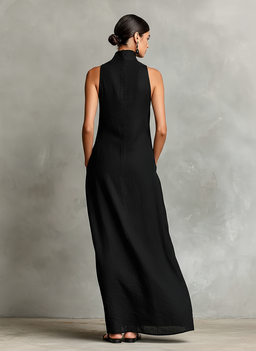Alina | Black Linen-Blend Maxi Dress