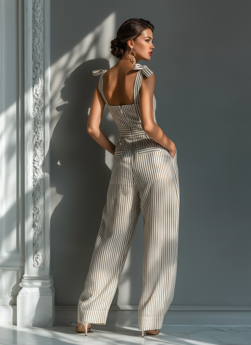 Jill | Beige & White Striped