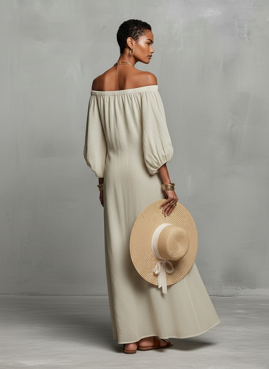 Iris | Off--shoulder Three-quarter Sleeve Embroidered