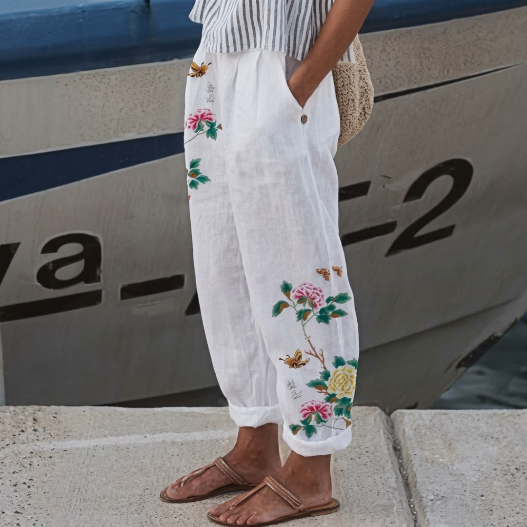 Hillary | Elegant Vintage Floral Print Pants