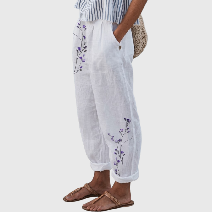 Corinne | Elegant Vintage Floral Print Pants