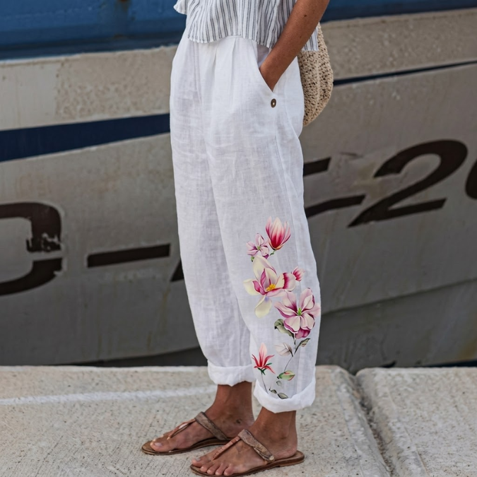 Fiona | Elegant Vintage Floral Print Pants
