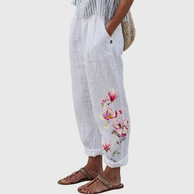 Fiona | Elegant Vintage Floral Print Pants