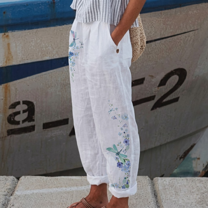 Irene | Elegant Vintage Floral Print Pants
